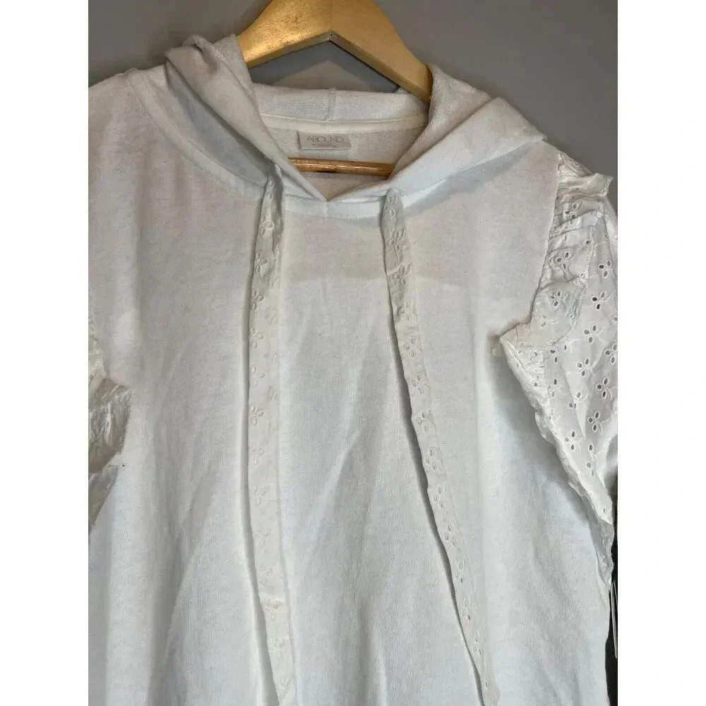 Abound Nordstrom white pullover sweatshirt hoodie ruffle lace gift size MEDIUM - Picture 3 of 7